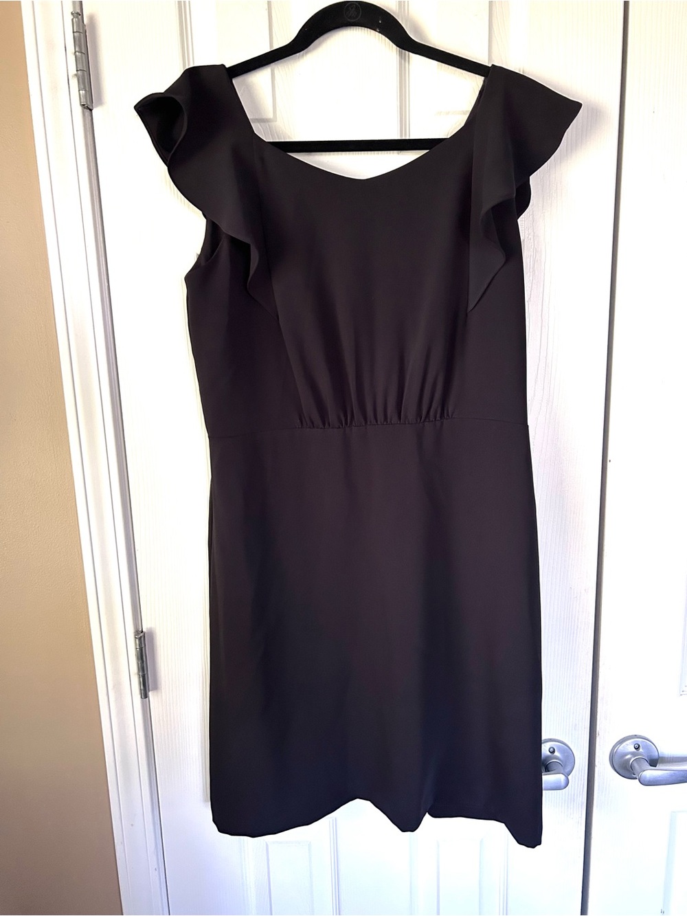 LOFT Black Ruffle Sleeve Dress Size 12 Classic Little Black Dress